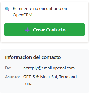 Botón para crear un contacto en OpenCRM cuando el remitente no existe