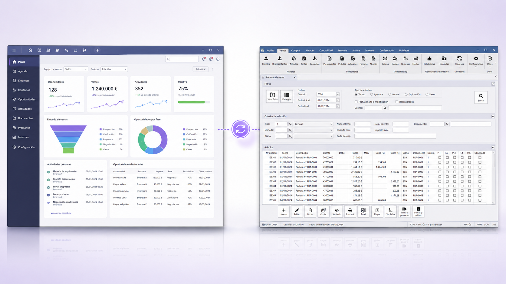 Representación de la sincronización automática entre OpenCRM y a3ERP