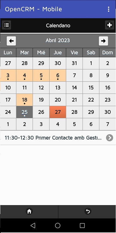 Calendario en la app OpenCRM