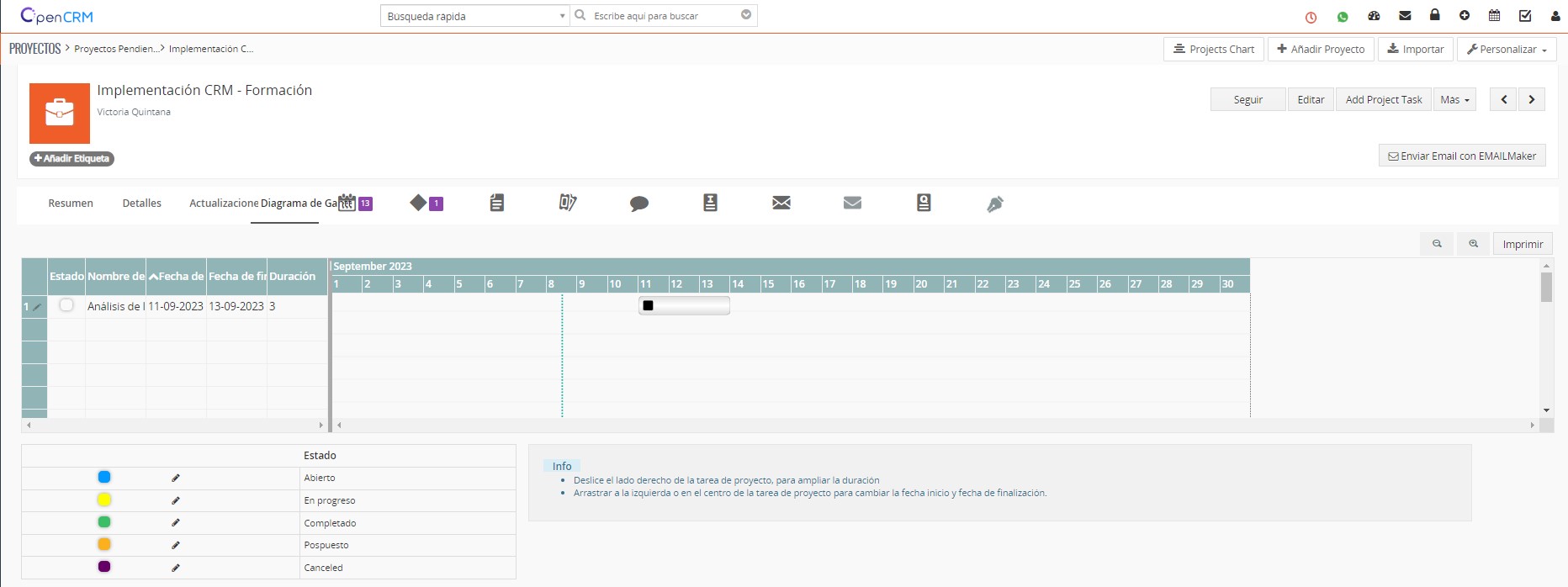 Captura de pantalla de Diagrama de Gantt